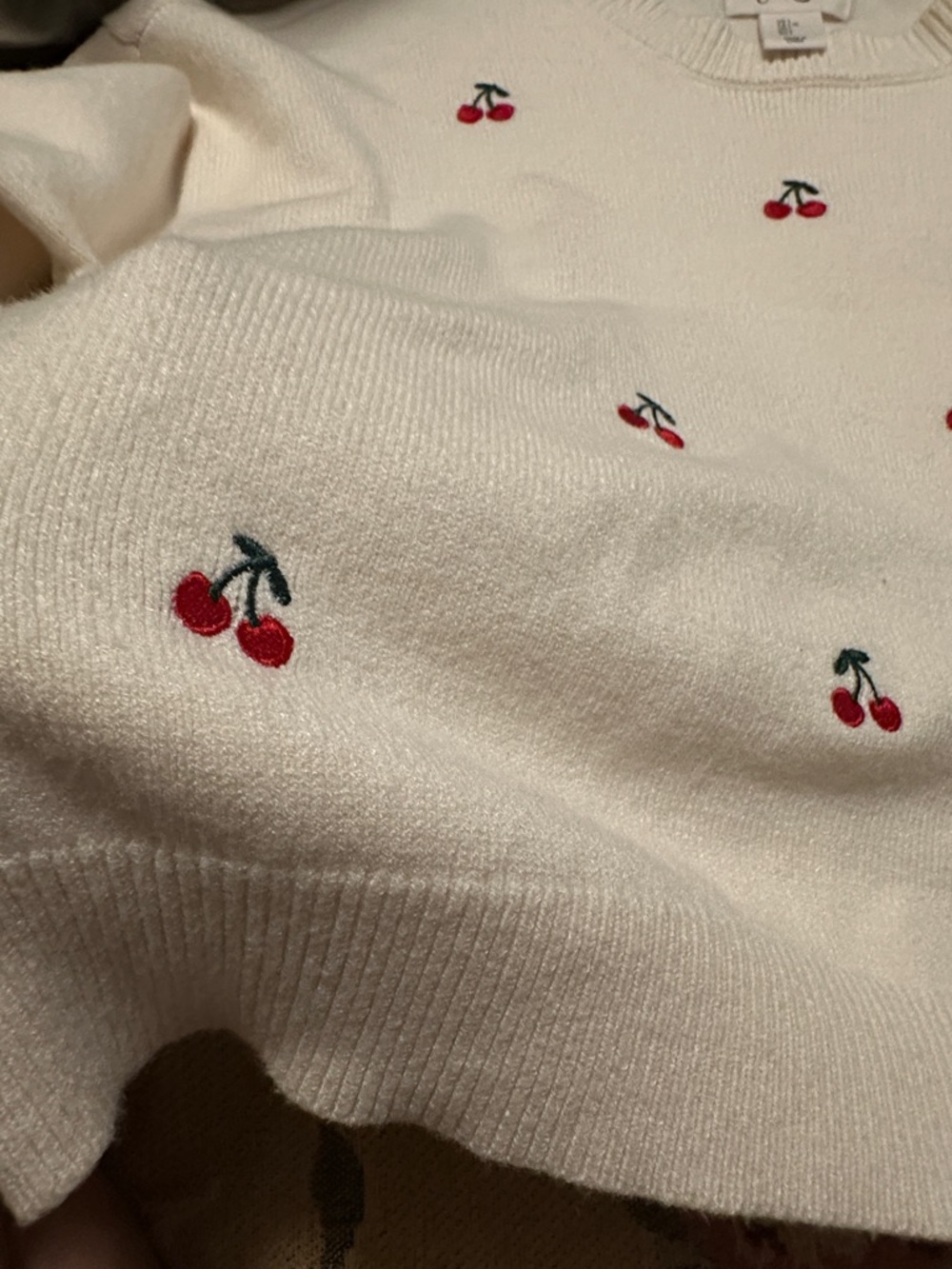 Jessica Simpson Cream Crewneck Sweater with Red Cherry Embroidery - Picture 8 of 8